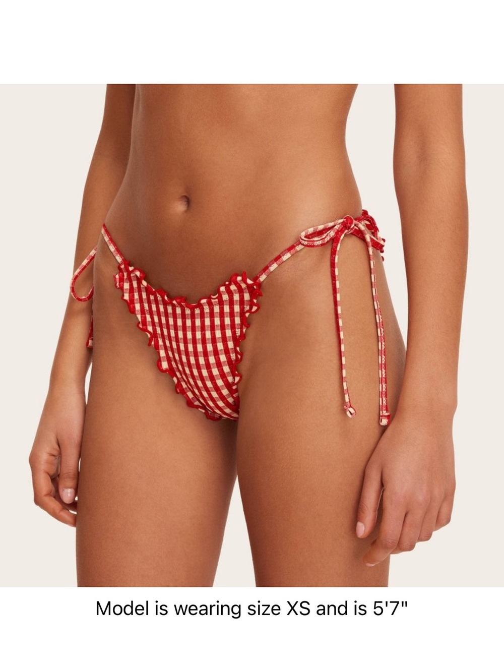 Women's Lettuce Edge String Bikini Bottom - Parke x Target Red Gingham Check XS - Picture 3 of 9